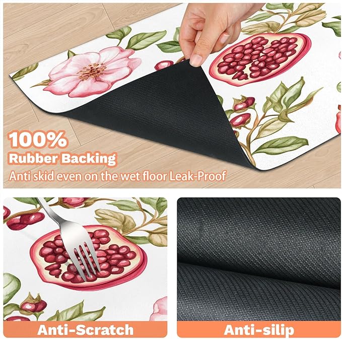 Pomegranate Fruit Dog Food Mat for Floors Absorbent Dog Bowl Mat for Food and Water Dispenser Quick Dry Cat Food Placemat Pet Supplies 16" x 24", Flower Leaves