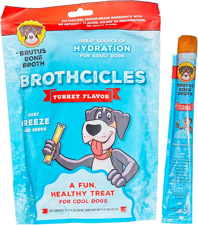 Brutus Brothcicles - All Natural Turkey Flavored - Frozen Dog Superfood Treats for Hydration and Snacking