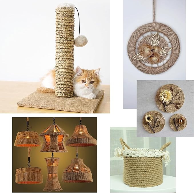 Natural Sisal Rope for Replacing and Repairing Cat Scratching Post Tree Tower, 1/4 inch (6mm) Diameter 328FT Sisal Rope for Replacement and Repairing or DIY Scratcher