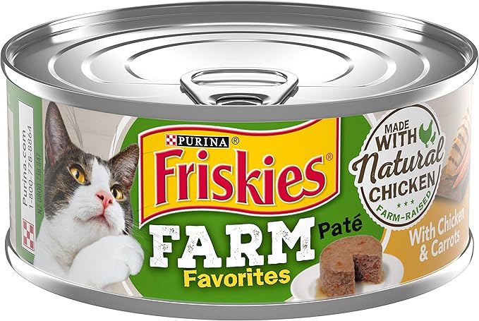 Friskies Pack of 12-5.5 OZ CANS Farm Favorites Pate` with Natural Chicken & Carrots (12) Cans