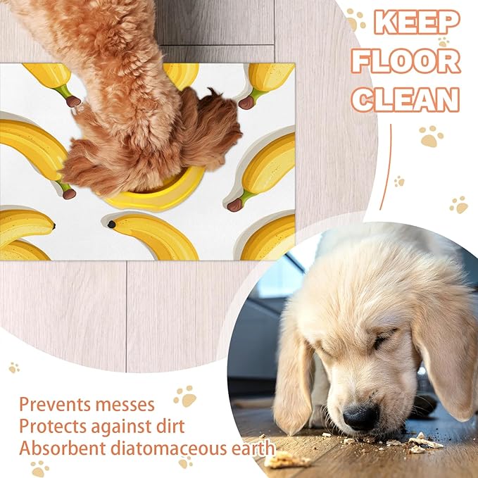 Banana Fruit Dog Food Mat for Floors Absorbent Dog Bowl Mat for Food and Water Dispenser Quick Dry Cat Food Placemat Pet Supplies 12" x 20", Tropical Fruit