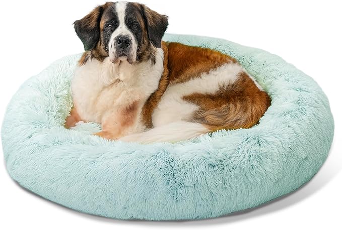 Best Friends by Sheri Original Calming Donut Dog and Cat Bed, Shag Faux Fur, Baby Blue, XL (45in x 45in) - Anxiety Relief for Pets Up to 150 lbs