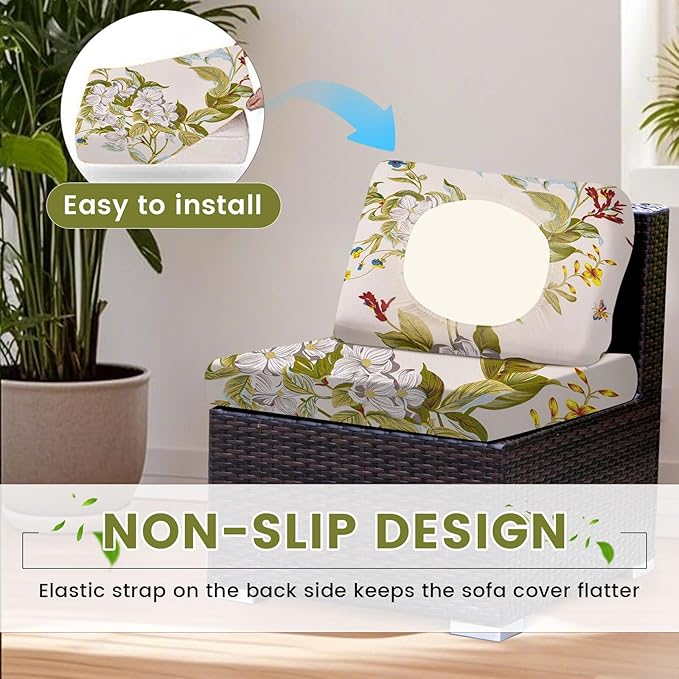 HANDONTIME 8Pcs Patio Cushion Covers Stretch Outdoor Couch Cover Replacement Cushions for Outdoor Furniture Waterproof Patio Furniture Cover for Pets Sofa Covers Washable (Spring Floral,Cover Only)