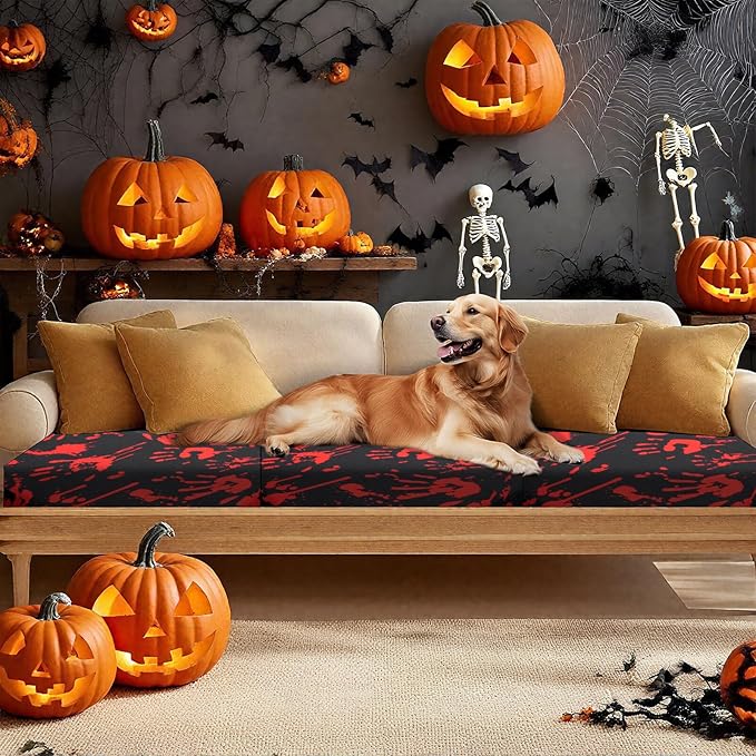 HANDONTIME 8Pcs Halloween Patio Cushion Covers Stretch Couch Covers Black and Red Abstract Replacement Cushions for Outdoor Halloween Patio Furniture Covers for Pets Sofa Covers Washable, Cover Only