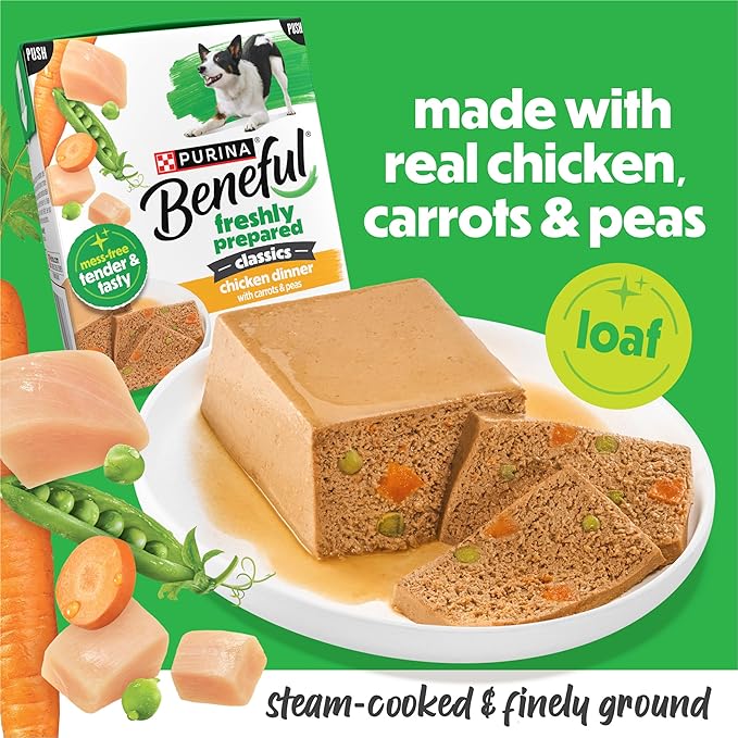Purina Beneful Freshly Prepared Classics Chicken Dinner with Carrots and Peas Pate Dog Food - 9.5 oz Carton (Pack of 6)