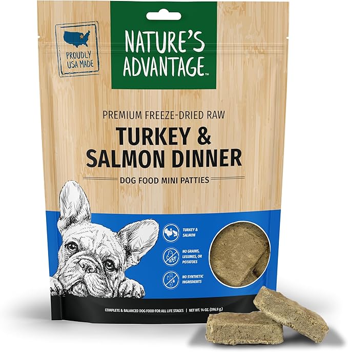 Nature's Advantage Freeze-Dried Raw Turkey & Salmon Dinner Dog Food Mini Patties, 14 oz | Grain Free, High Protein Nutrition