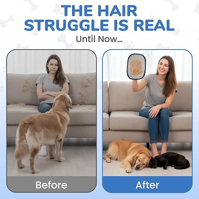 Pet Hair Removal Glove for Cats and Dogs, Electrostatic Magic Brush Pet Hair Remover for Dog Couch, Available in Blue, Purple, Pink, Brown- Perfect for Pet Owners (Blue)