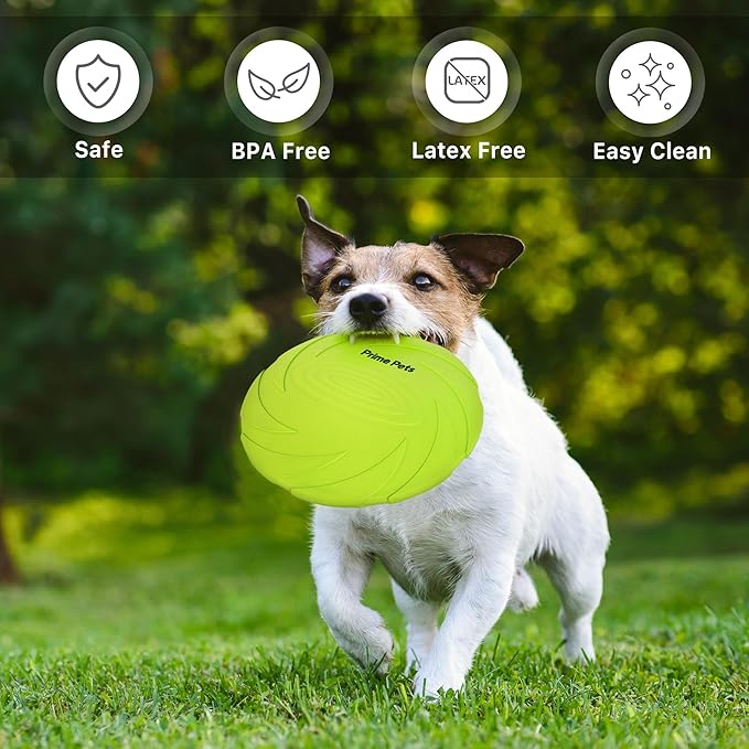 Prime Pets Dog Flying Disc, 2 Pack, 7 Inch, Durable Dog Toys, Nature Rubber Floating Flying Saucer for Water Pool Beach, Orange and Green