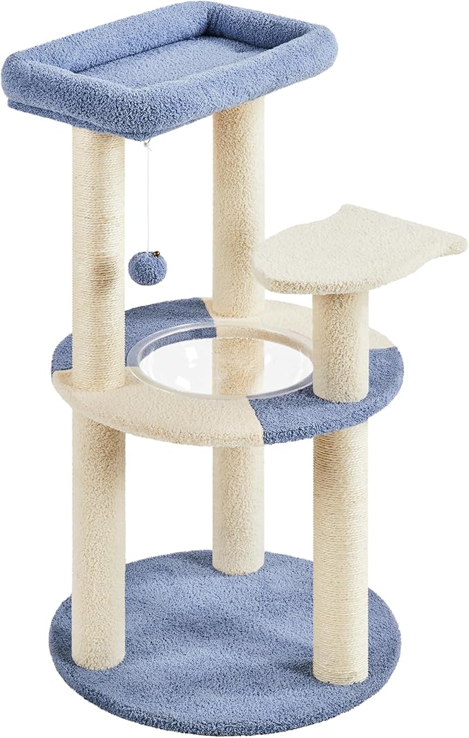 Yaheetech Cat Scratching Posts with Cat Bed, 35in Cat Scratcher with 2 Scratching Posts for Indoor Cats, Sisal Scratch Posts with Replaceable Ball for Kittens Adults Cats