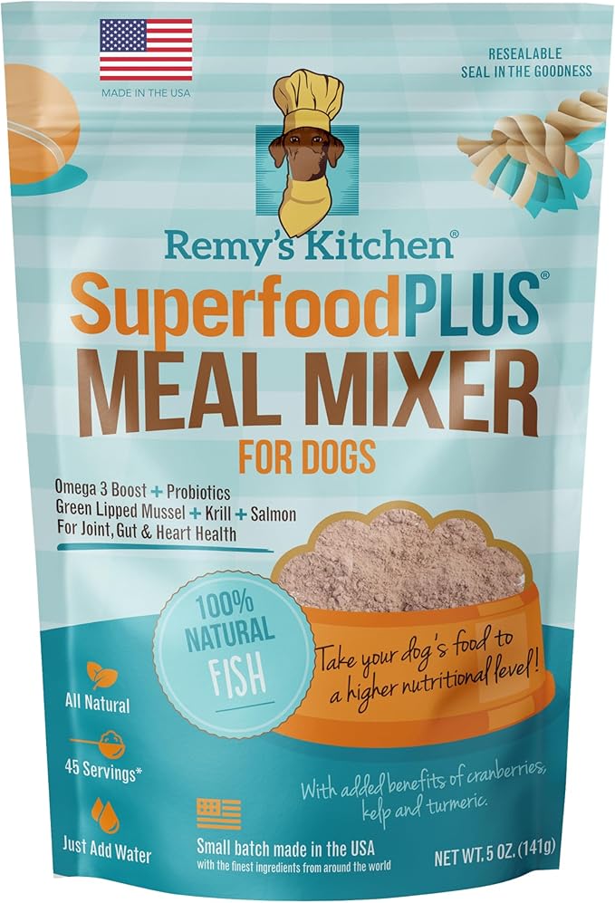 Fish SuperfoodPLUS Meal Mixers for Dogs - USA Sourced Meal Toppers for Dogs, Supporting Joint, Gut, and Heart Health - Dog Prebiotics and Probiotics Food Mixers - 5 oz