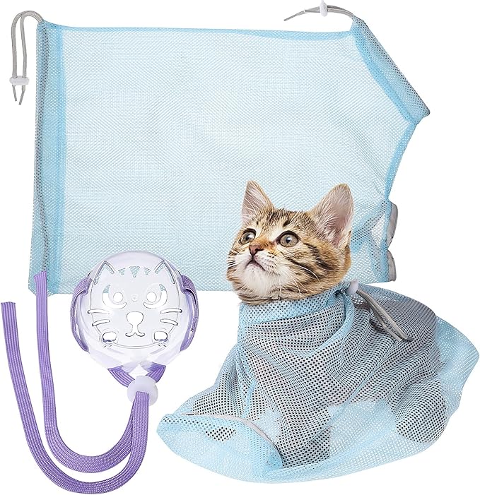 POPETPOP Cat Bathing Bag with Muzzle Adjustable and Breathable Washing Bag for Cats for Shower Nail Trimming and Grooming