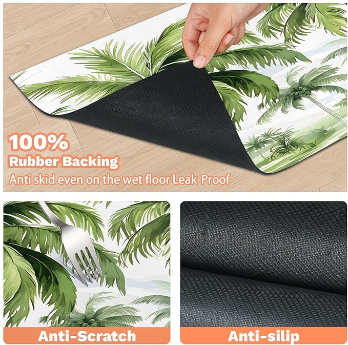 Palm Tree Dog Food Mat for Floors Absorbent, Quick Dry Water Dispenser Mat for Food, Water, Pet Supplies 16" x 24", Tropical Trees