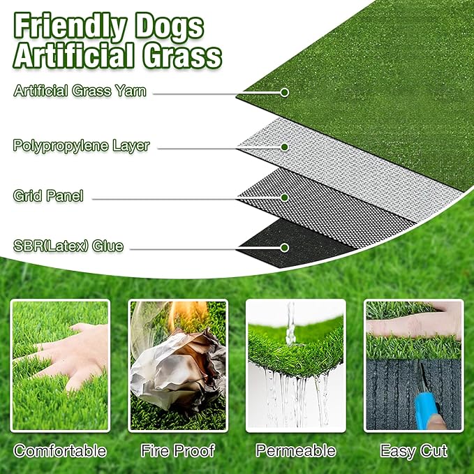 GLOBREEN Large Artificial Grass Outdoor for Dogs - 6 FT X 6 FT Fake Grass for Pets Potty Training - Turf Rug Roll for Kennel Playpen Whelping