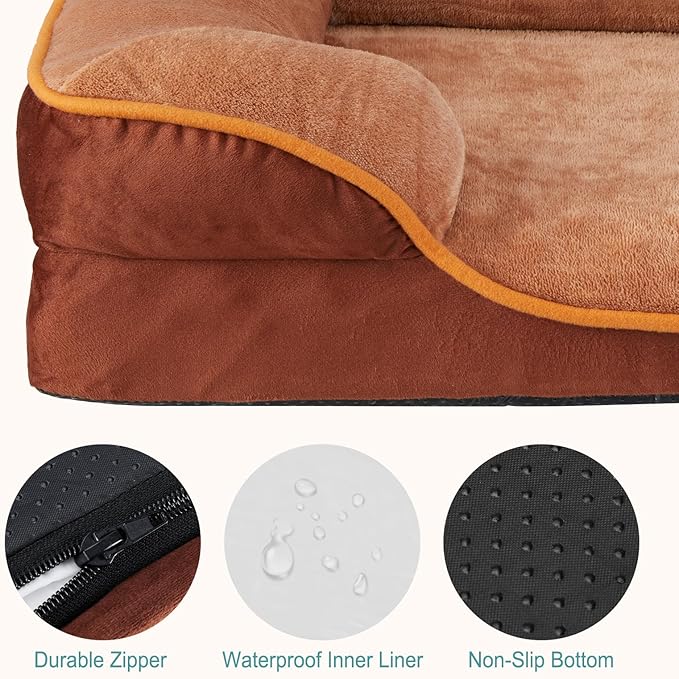 NEWBULIG 35x25 Inch Orthopedic Dog Bed Large Sized, Dog Couch/Sofa Bed with Washable Cover, Waterproof, Memory Foam, Soft Fluffy Surface