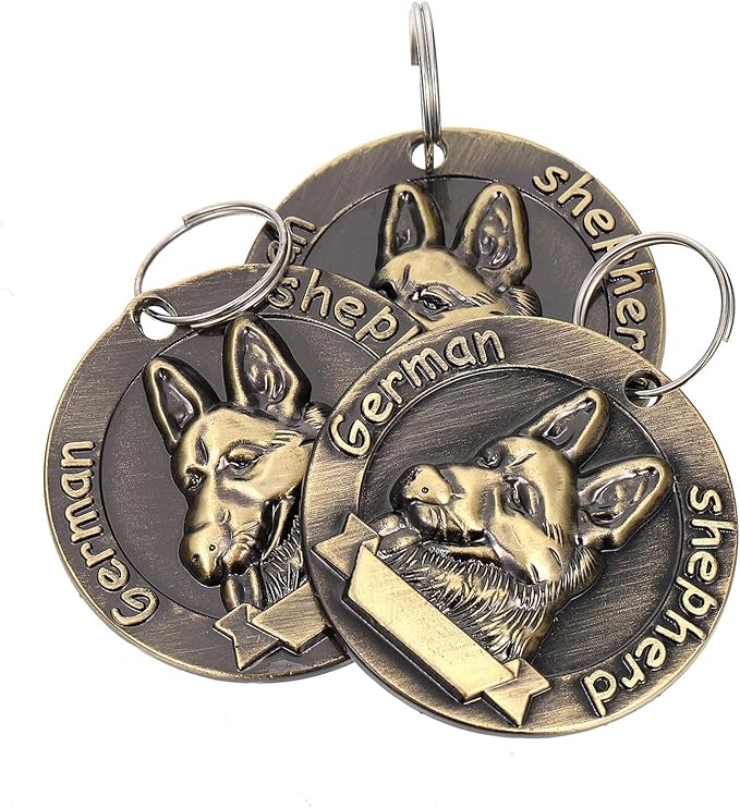 LIOOBO 3pcs Vintage Bronze Dog Id Tags Retro Pet Identity Tags for German Shepherd Collar Accessories Pet Supplies
