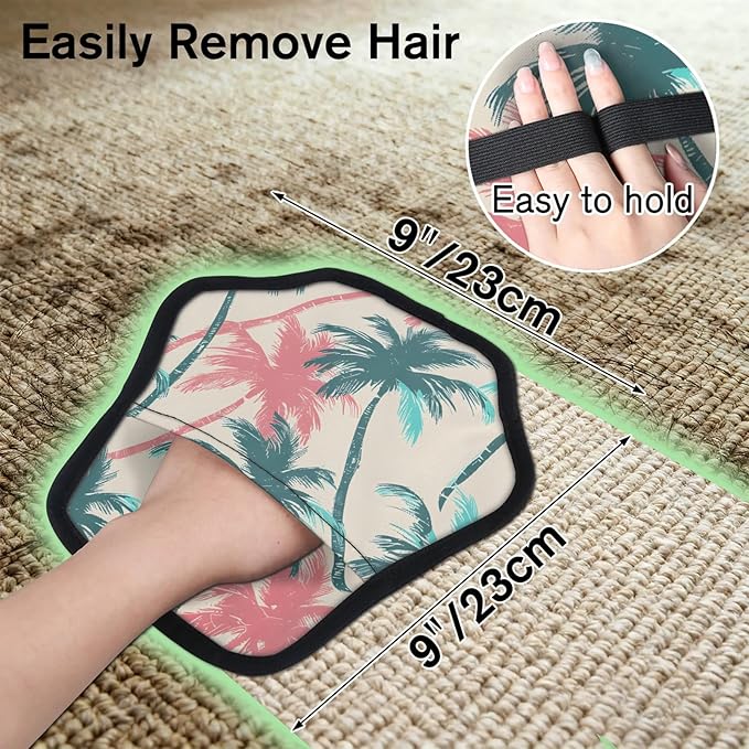 Coconut Tree Theme Electrostatic Pet Hair Removal Glove for Cats & Dogs - Reusable Grooming Mitt for Couch, Carpet, Car Seat & Laundry - Large 9x9 Inch
