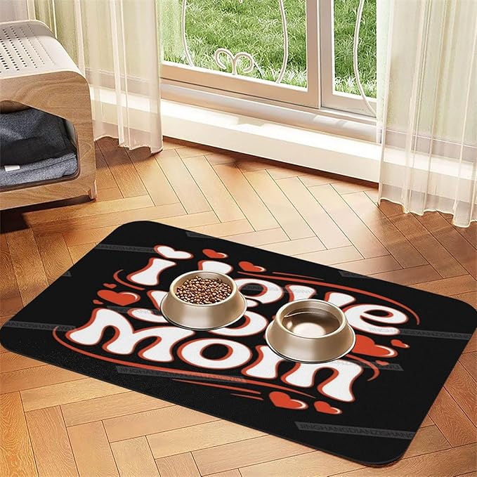 Absorbent Dog Water Cat Mat for Food Water Bowl Quick Dry Happy Mother's Day Floral Gift for Mom Hi Pet Feeding Mats No Stains Dog Food Mat Pet Accessories Supplies Cat Bowl Mats 18X12In