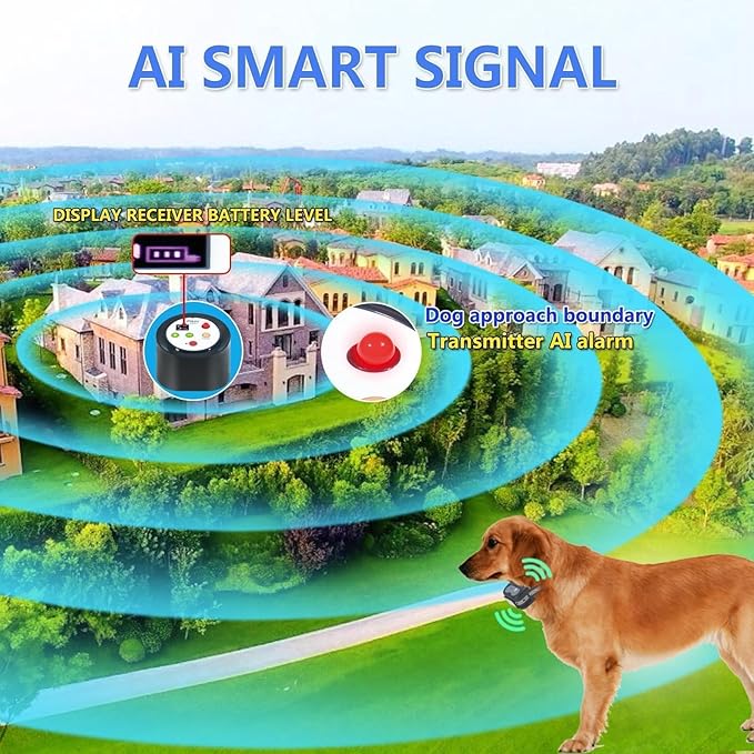 Plkm 2026 Newest Dog Wireless Fence Intelligent Pet Electric Containment System, Transmitter AI Smart Alarm Dog Out of Range Reminder, 360° Strong Signal Coverage, Display Receiver Battery Level