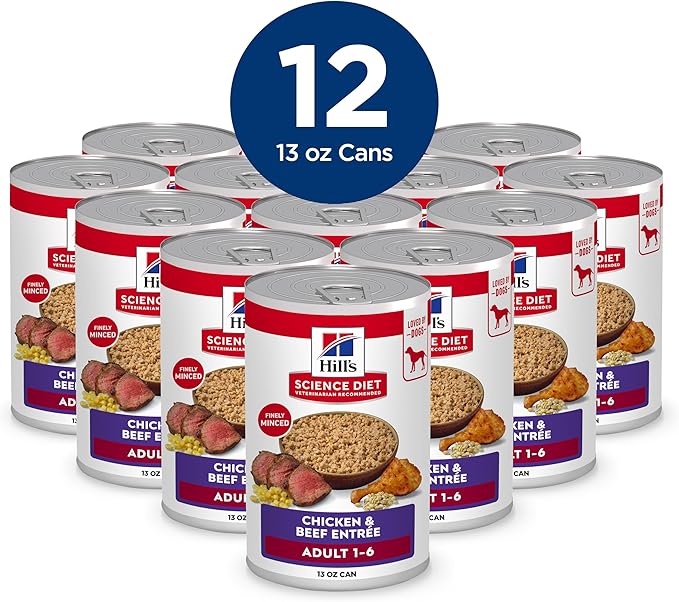 Hill's Science Diet Adult 1-6 Premium Nutrition Wet Dog Food, Chicken & Beef, 13 oz. Cans, 12-Pack