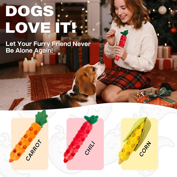 Fida 2-in-1 Puppy Teething Toys, Natural Rubber Chew Toys for Dogs to Keep Them Busy & Plush Toys with Crinkle Leaves, Interactive Dog Toys for Small Medium Breeds and Puppies.(Chilly)