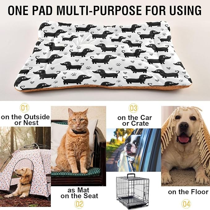 Dog Bed for Crate Washable Pet Sleep Pad, Dachshund Kennel Mat with Non-Slip Bottom, Soft Fluffy Supplies Pet for Dogs and Cats (24x18 inch)
