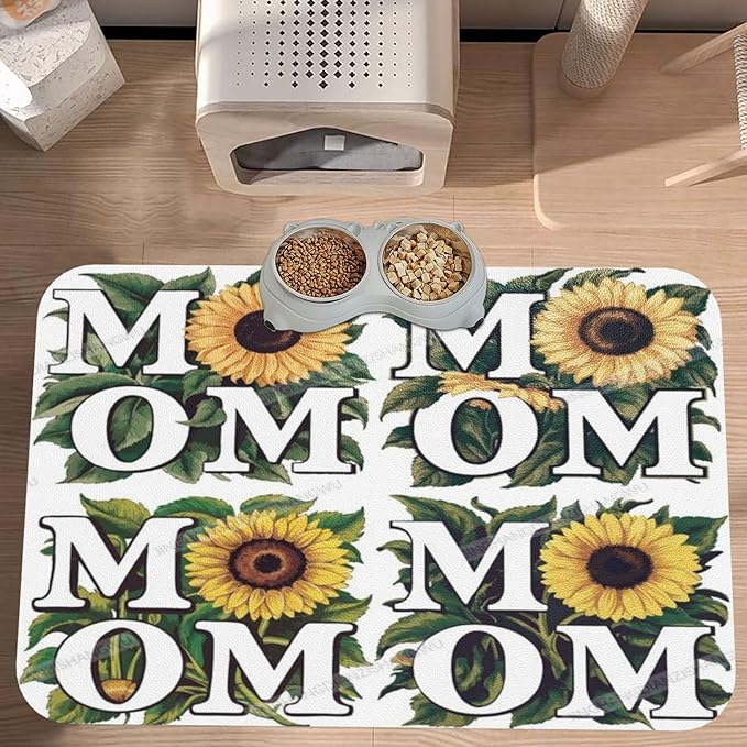 Pet Feeding Mat for Floors Waterproof Dog Mat for Food and Water Happy Mother's Day Floral Gift Mom Ih Absorbent Quick Dry Non Slip Mats Cat Bowls 24x16In