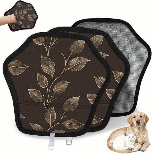 Leaf Plant Theme Electrostatic Pet Hair Removal Glove for Cats & Dogs - Reusable Grooming Mitt for Couch, Carpet, Car Seat & Laundry - Large 9x9 Inch