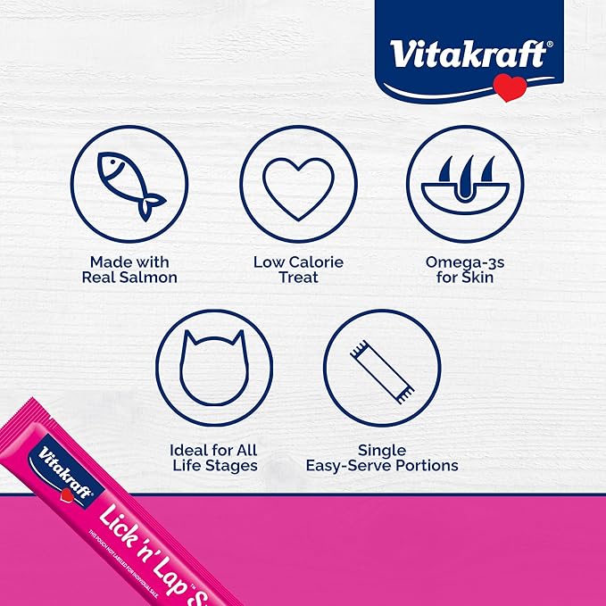 Vitakraft Lick 'n' Lap Snack Creamy, Cat Treat with Real Salmon, 44 Count