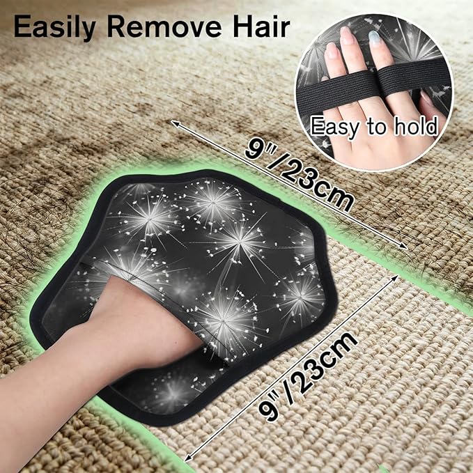 Reusable Pet Hair Removal Glove Dancing Dandelions Magic Brush for Cat & Dog Hair Remover for Car, Sofa, Bedding, Clothes - 9x9 Mitt Washable