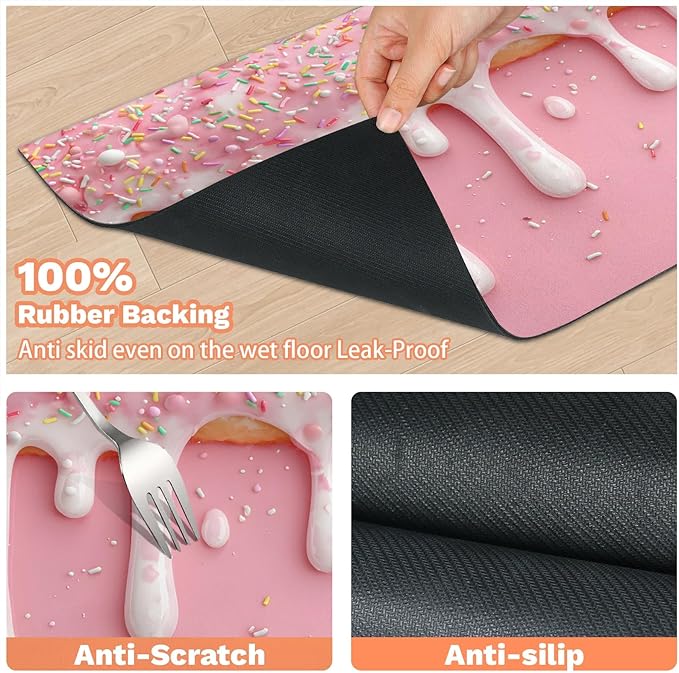 Ice Cream Dog Food Mat for Floors Absorbent Dog Bowl Mat for Food and Water Dispenser Quick Dry Cat Food Placemat Pet Supplies 16" x 24", Pink Sweet