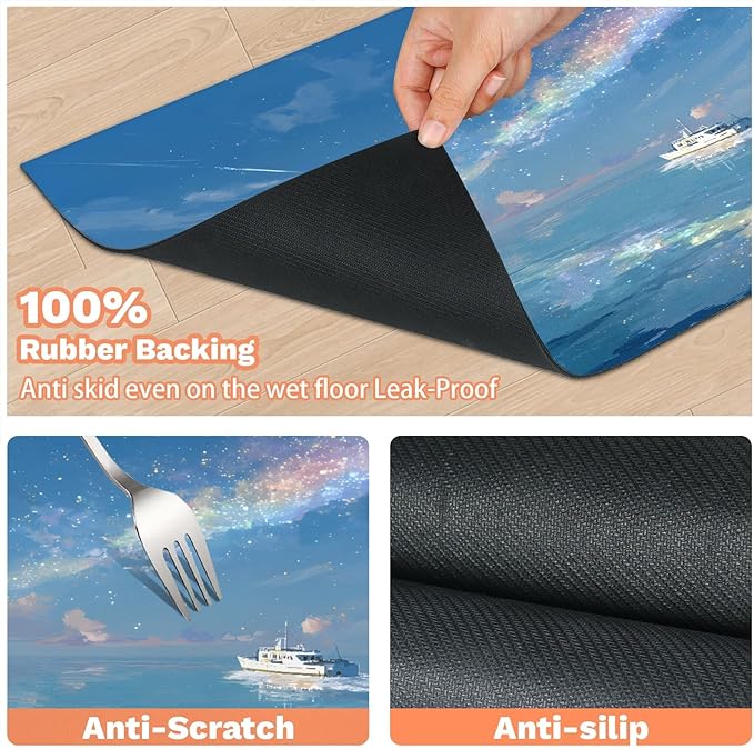 Sea Dog Food Mat for Floors Absorbent, Quick Dry Water Dispenser Mat for Food, Water, Pet Supplies 16" x 24", Rainbow