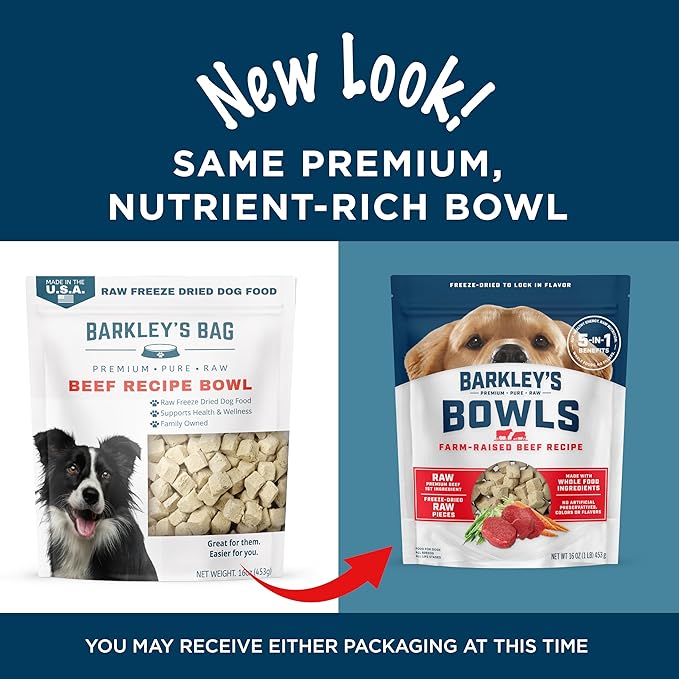 Barkley’s Bowls, Freeze-Dried Raw Beef Dog Food, Fresh Whole Food Ingredients with Farm-Raised Beef, Grain Free, High Protein for Balanced Nutrition, Dog Treats or Topper, 16 Oz Bag (3 Pack)