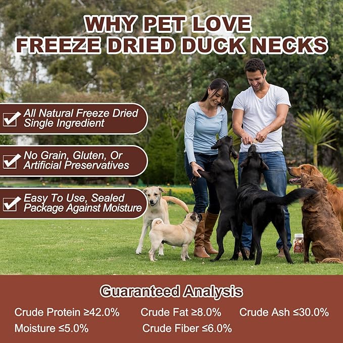 Freeze Dried Duck Necks Dog Cat Treats – High Protein Pet Snack Single Ingredient,Grain Free Dental Chews for Teeth Cleaning (13Pcs)