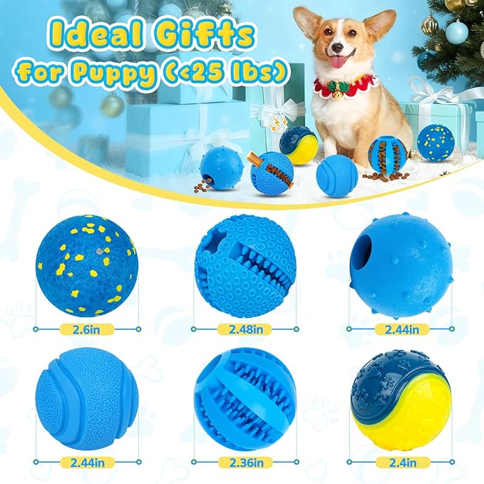Dog Balls 6 Pack, Puppy Toys for Small & Medium Dogs, Interactive Dog Fetch Ball, Squeaky Chew Toys for Teeth/Slow Feeder/IQ Training/Playing, Dog Toys to Keep Them Busy (Blue)