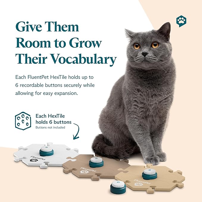 FluentPet HexTiles - Beiges 3-Pack | Accessory Dog and Cat Button Learning Mats | Each Mat Holds Up to 6 Buttons | Soft, Durable, and Non-Slip | Gift for Pet Lovers | Buttons Sold Separately