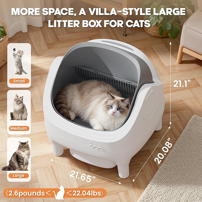Greesum Self Cleaning Cat Litter Box – Automatic Open-Top Smart Litter Box with App Control, 15L Odor-Sealed Waste Bin, Ultra Quiet 35dB, Multi-Cat & Large Cat Compatible, with Trash Bags & Mat
