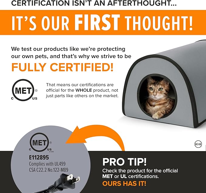 K&H Pet Products Heated Outdoor Cat House for Outside - Thermo Mod Kitty Shelter, Insulated, Waterproof, Heated Floor, Washable Cover, Safety Listed - Small 21 X 14 X 13in Gray 20W