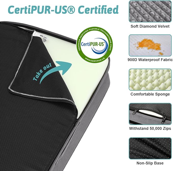 Orthopedic Large Dog Beds, Bolster Pet Couch with Waterproof Lining, Egg Crate Foam Sofa for Pets Up to 65 lbs, U-Shaped, 36x27x7.5 inch, Grey