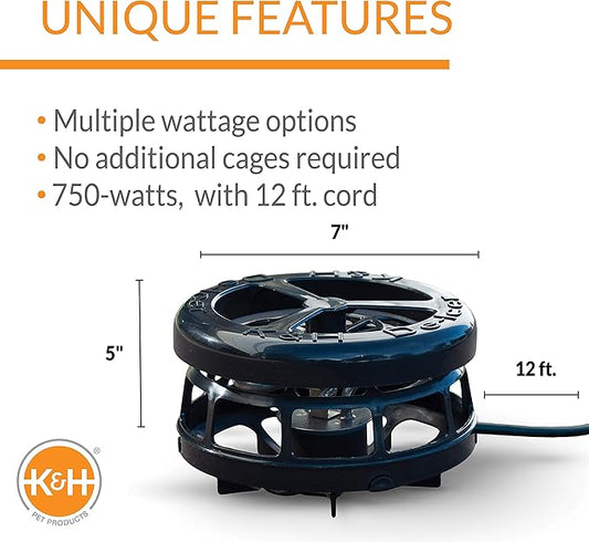 K&H Pet Products Pond Heater for Outdoor Ponds with Fish, Deluxe Thermo-Pond Perfect Climate Deicer, Winter Oxygen Exchange for Live Fish, Thermostatically Controlled, Safety Listed - 7in 750W