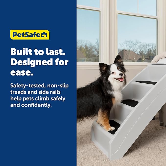 PetSafe CozyUp Folding Dog Stairs, Portable Indoor/Outdoor Pet Steps for Bed, Couch & Car, Grey, 25 Inch