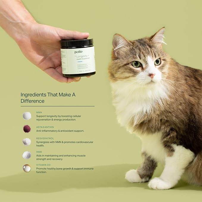 Longevity+ Cat Health Supplement - Immune Support, Muscle Strength, and Respiratory Health - 90 Servings