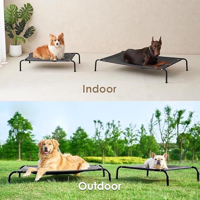 EHEYCIGA XXL Elevated Dog Cot Bed, Raised Outdoor Dog Hammock for Giant Jumbo Dogs, Lifted Pet Platform with Frame and Washable Waterproof Cooling Teslin Mesh and Anti-Slip Feet, 52x36 inch