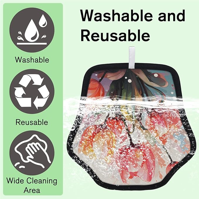Reusable Pet Hair Removal Glove Watercolor Tulip Flowers Magic Brush for Cat & Dog Hair Remover for Car, Sofa, Bedding, Clothes - 9x9 Mitt Washable