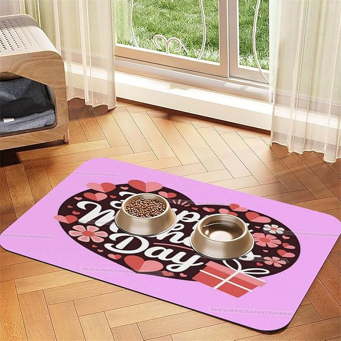 Pet Feeding Mat for Floors Waterproof Dog Mat for Food and Water Happy Mother's Day Floral Gift Mom Fi Absorbent Quick Dry Non Slip Mats Cat Bowls 18X12In