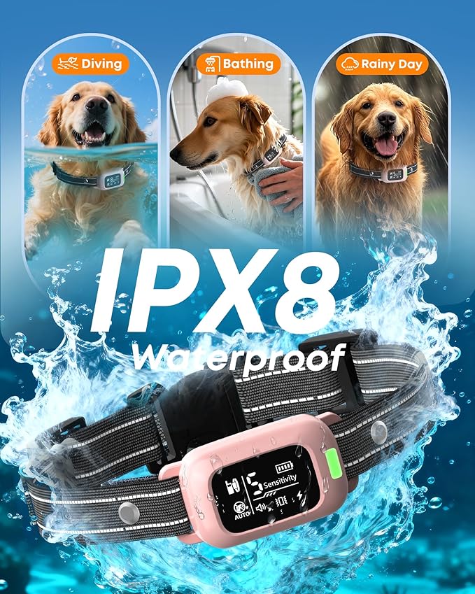 Delupet 2-in-1 Dog Shock & Bark Collar – 4500FT Dog Training Collar with Remote, 3 Training Modes & LED Light, IPX8 Waterproof E Collar with Anti-Barking for Small Medium Large Dog (Pink)