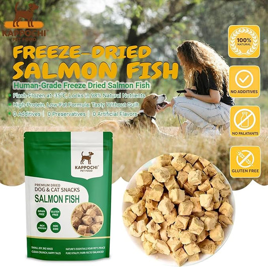 Freeze Dried Salmon Cat Dog Treats, 3.5oz(100.0g), 100% Single Ingredient High Protein Training Treats, Rich in Omega, Natural & Raw, No Additives, Grain Free, Gluten Free