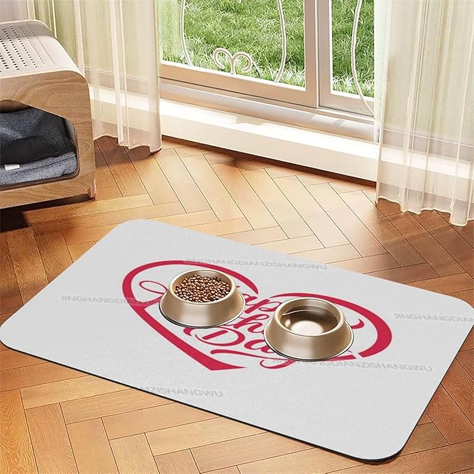 Pet Feeding Mat Absorbent Dog Mat for Food Water Bowl No Stains Quick Dry Water Dispenser Mats Happy Mother's Day Floral Gift Mom Dj Dog Accessories Pet Supplies Bowl for Messy Drinkers 18X12In