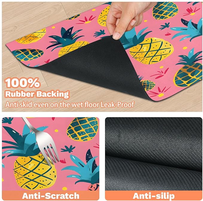 Pineapple Dog Food Mat for Floors Absorbent Dog Bowl Mat for Food and Water Dispenser Quick Dry Cat Food Placemat Pet Supplies 12" x 20", Cute Fruit Colorful