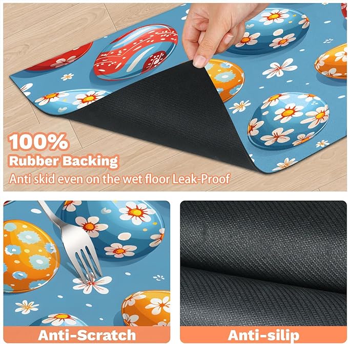 Easter Eggs Dog Food Mat for Floors Absorbent Dog Bowl Mat for Food and Water Dispenser Quick Dry Cat Food Placemat Pet Supplies 12" x 20", Daisy Flower