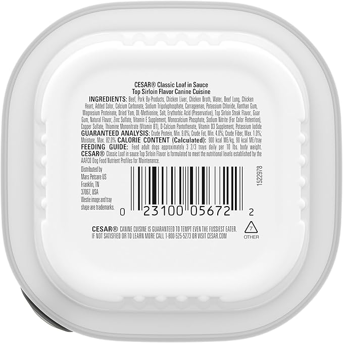 Cesar Classic Loaf in Sauce Adult Wet Dog Food Top Sirloin Flavor, Wet Food for Dogs, 3.5 oz Easy Peel Trays